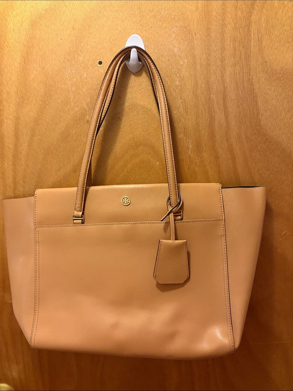 Tory Burch Beige-Tan Leather Tote with Gold Logo